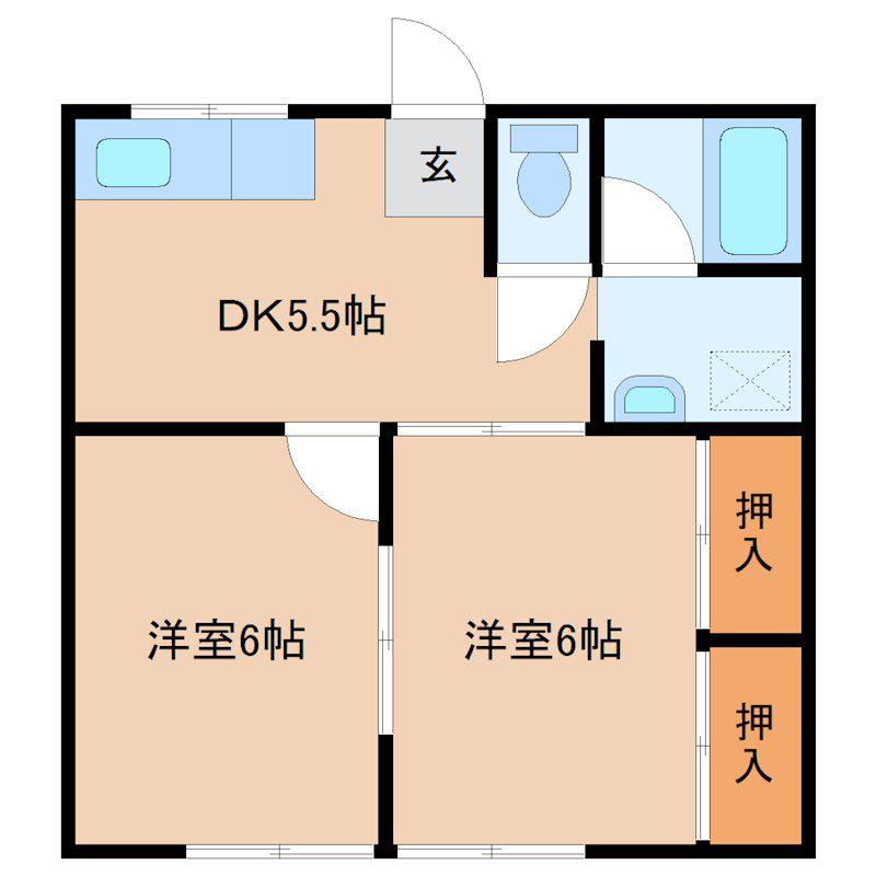 ホワイトハイツ(2DK/2階)の間取り写真