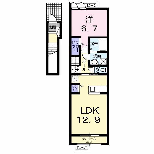 ブリーゼ小張木II(1LDK/2階)の間取り写真