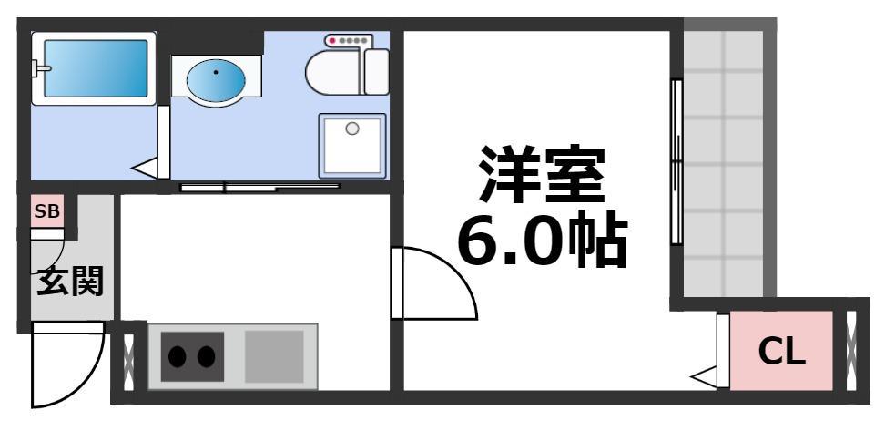 CRASTINE小路東B(1K/1階)の間取り写真