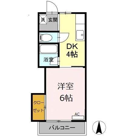 シュロス A(1DK/2階)の間取り写真