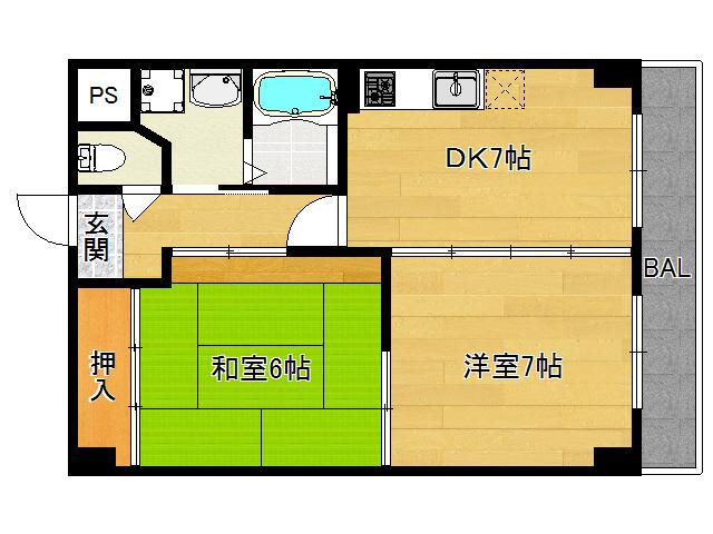 アーデルヴィラ(2DK/2階)の間取り写真