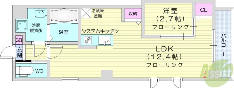 シエルエックス(1LDK/6階)の間取り写真