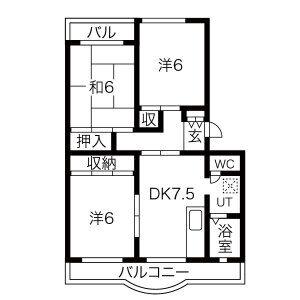 ビューネ松富II(3DK/3階)の間取り写真