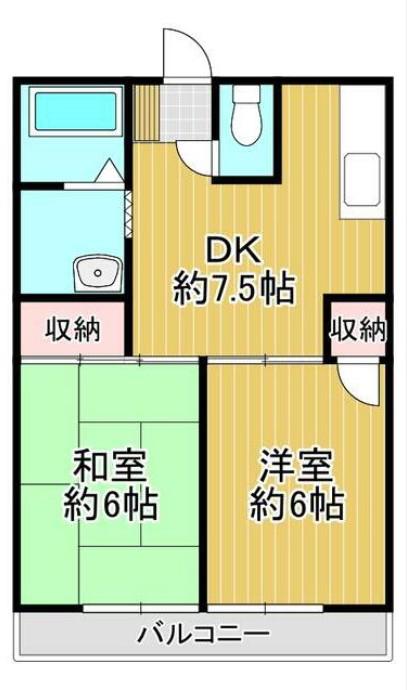 浄法寺三木ハイツ(2DK/2階)の間取り写真