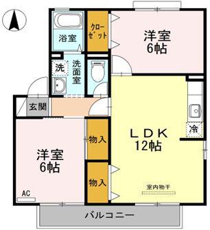 ビラ芳翠 B棟(2LDK/1階)の間取り写真