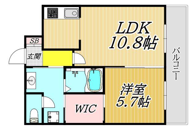 アウローラ武庫之荘(1LDK/6階)の間取り写真