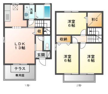 アンソレイエB(3LDK/1階)の間取り写真