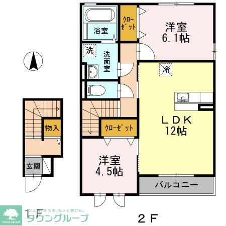 グリシーヌ(2LDK/2階)の間取り写真
