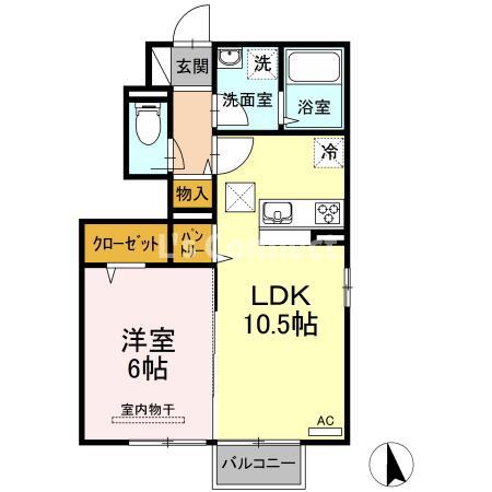 アルカサル駅東 A(1LDK/1階)の間取り写真