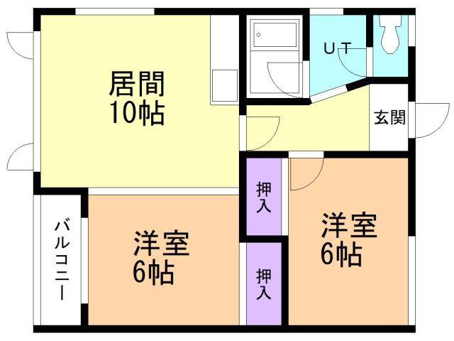 コーポ上岡(2LDK/1階)の間取り写真