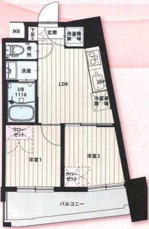 CLUB ORIENT NO.103(2DK/4階)の間取り写真