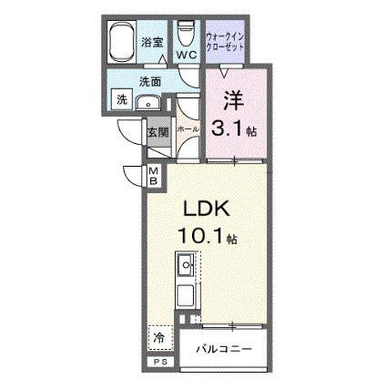ヒカルサ志木(1LDK/2階)の間取り写真