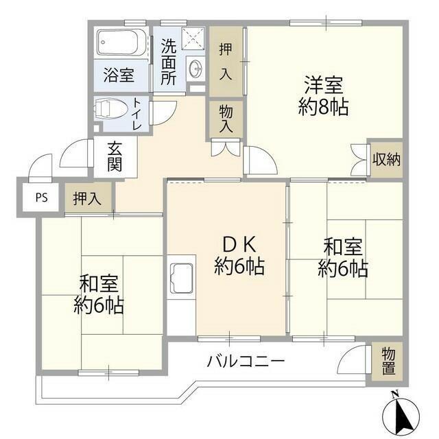 船橋グリーンハイツ七号棟(3DK/2階)の間取り写真