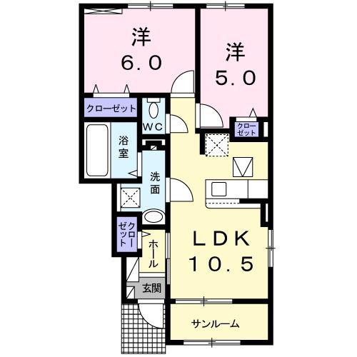 JR飯田線 豊川駅(愛知) 徒歩22分 2階建 築6年(2LDK/1階)の間取り写真