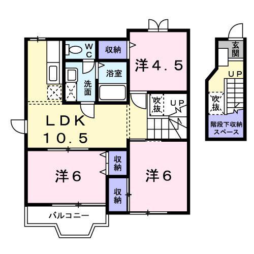 ピユアハイツ飛鳥(3LDK/2階)の間取り写真