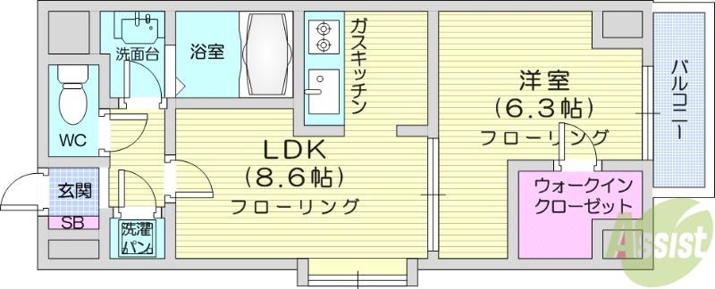 ガーデンロッジⅢ(1LDK/4階)の間取り写真