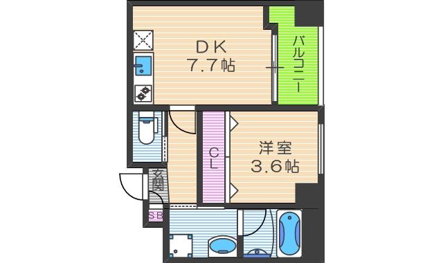 ノルデンタワー南森町プレミアム(1DK/7階)の間取り写真
