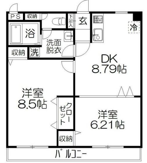 ユーロイヤルA棟(2DK/2階)の間取り写真