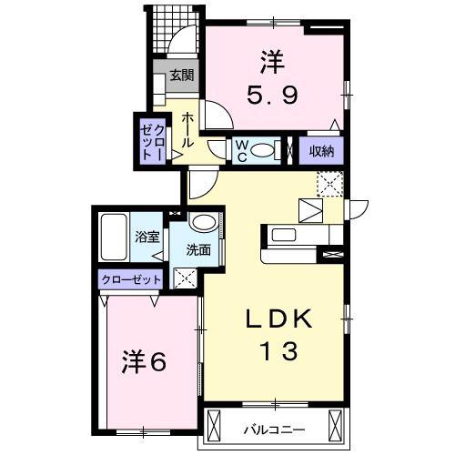 プラシードB(2LDK/1階)の間取り写真