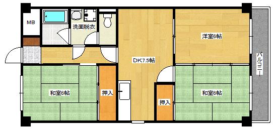 コーポ井口台(3DK/4階)の間取り写真