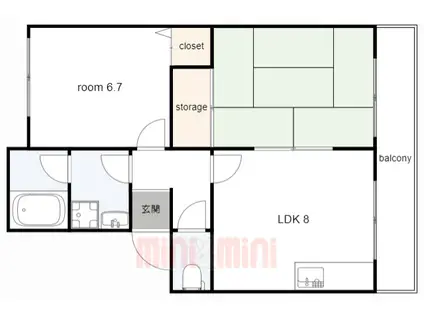 ロイヤルコート六甲(2LDK/3階)の間取り写真