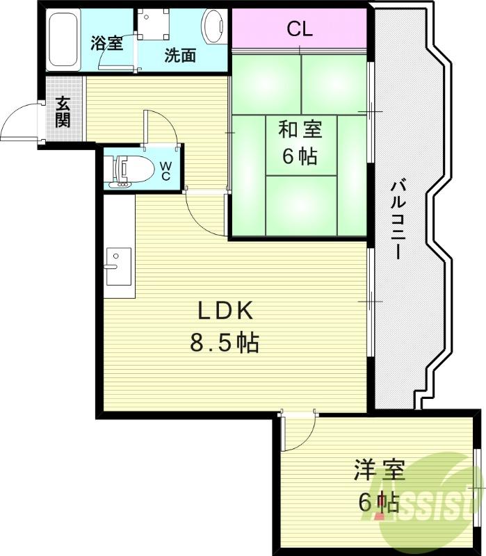 ベルフォーレ永楽荘(2LDK/3階)の間取り写真