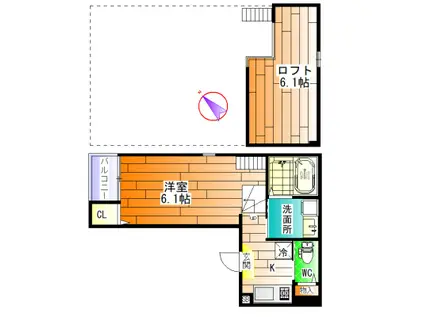 ハーモニーテラス本庄町(1K/2階)の間取り写真