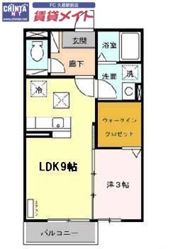 アープトライ東鷹跡B(1LDK/1階)の間取り写真