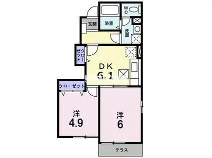 アヴェニールC(2DK/1階)の間取り写真