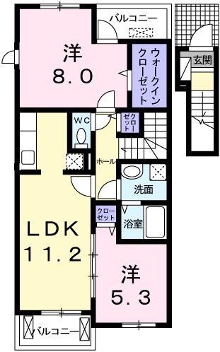 サニーウエルヴィラ(2LDK/2階)の間取り写真