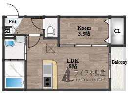 CRASTINE岩田町5丁目(1LDK/1階)の間取り写真