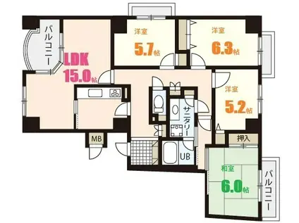ヒルズアーバンI番館(4LDK/8階)の間取り写真