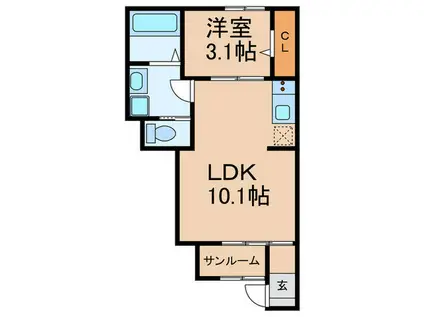 ヒールコート関守(1LDK/1階)の間取り写真