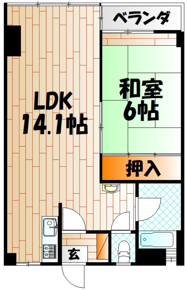 第12小倉三萩野IR BLD(1LDK/8階)の間取り写真