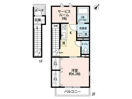 クレール 大畑(1SK/2階)の間取り写真