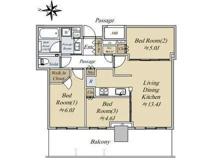 シティタワー東梅田パークフロント(3LDK/24階)の間取り写真