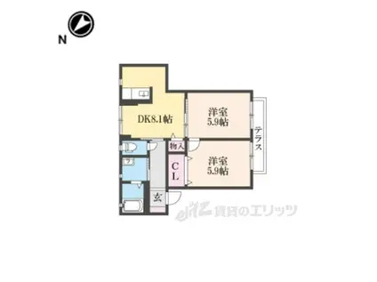 シャーメゾンリーリエA棟(2DK/2階)の間取り写真