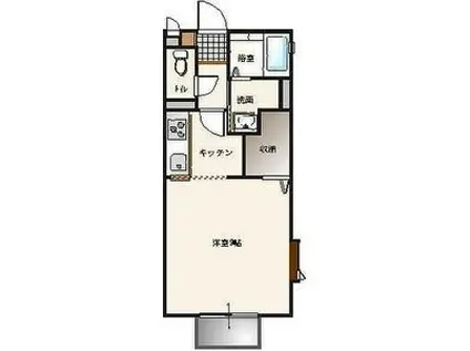 マリンビレッジ A棟(1K/2階)の間取り写真