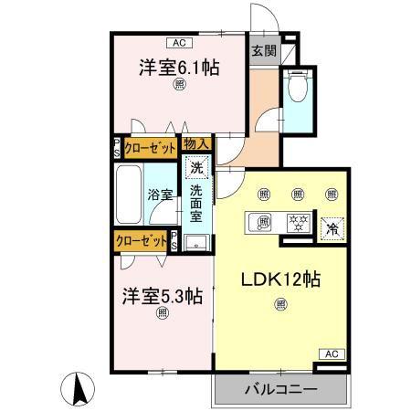 セジュール・ポートC(2LDK/1階)の間取り写真