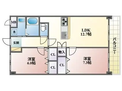 ソシア嶋田(2LDK/4階)の間取り写真