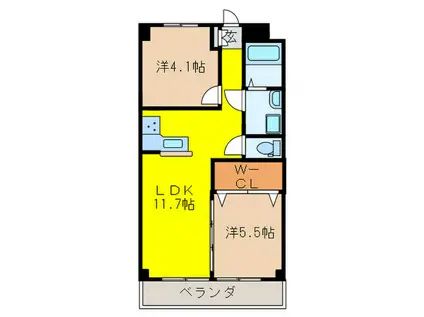 清水マンション1号棟(2LDK/1階)の間取り写真
