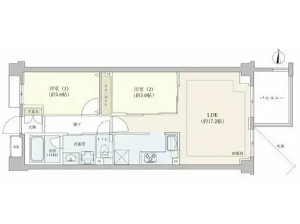 恵比寿・広尾駅徒歩圏内 楽器可 2LDK(2LDK/2階)の間取り写真