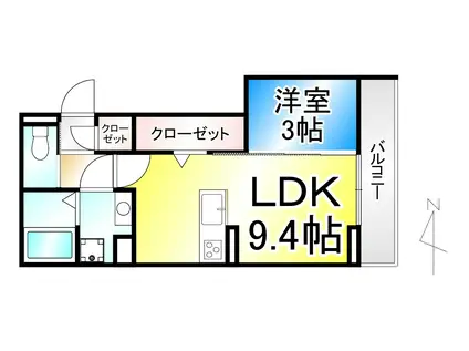 トリシア居町(1LDK/3階)の間取り写真