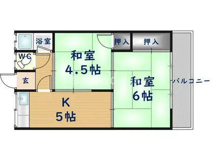福万寺文化(2DK/2階)の間取り写真