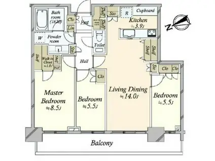 グローバルフロントタワー(3LDK/34階)の間取り写真