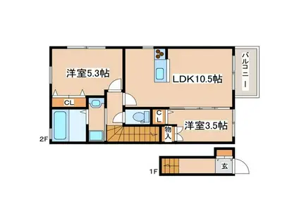 仮 古田ハイツ(2LDK/2階)の間取り写真