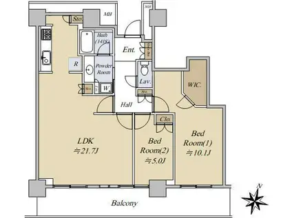 リエトコート武蔵小杉イーストタワー(2LDK/40階)の間取り写真