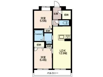 ラルジュI(2LDK/2階)の間取り写真