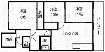 イーストカーサ2.2(3LDK/3階)の間取り写真