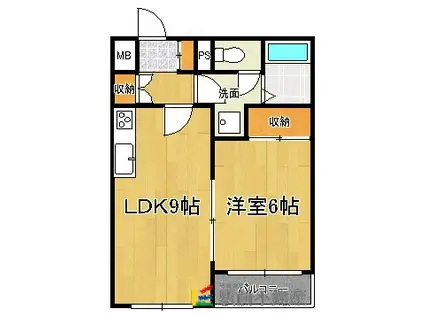 トーカンキャステール日ノ出町(1LDK/1階)の間取り写真